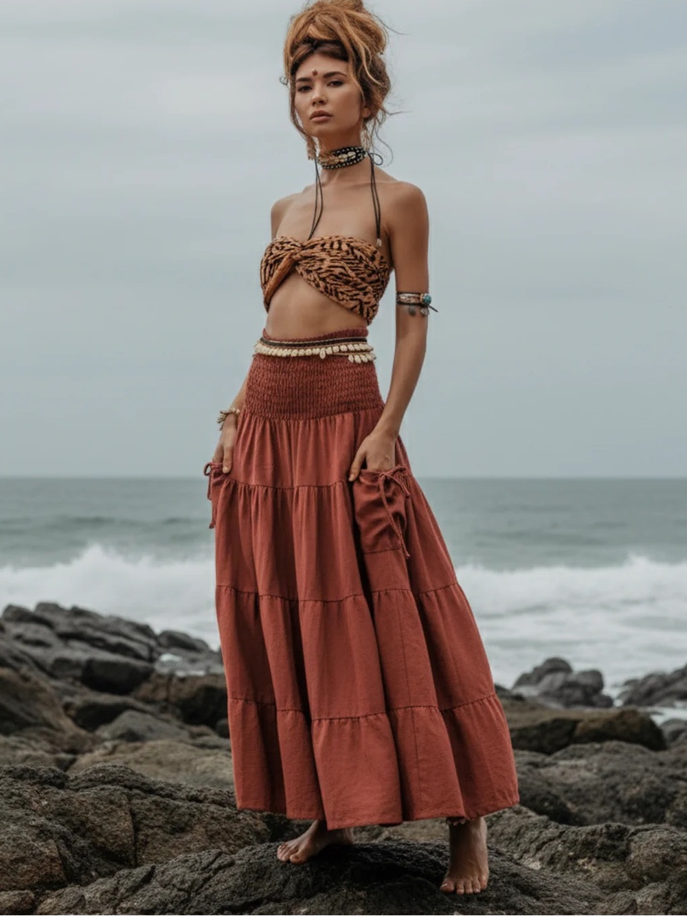 Thaluta NWT Rust Maxi Boho Cotton Skirt One Size